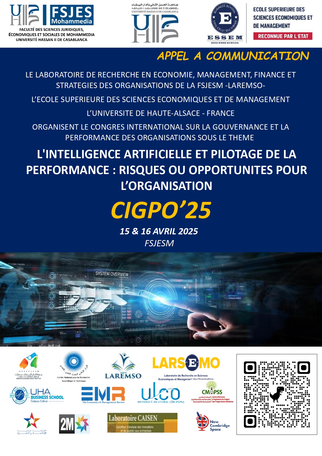 APPEL A COMMUNICATION -CONGRES INTERNATIONAL -L’INTELLIGENCE ARTIFICIELLE ET PILOTAGE DE LAPERFORMANCE : RISQUES OU OPPORTUNITES POURL’ORGANISATION